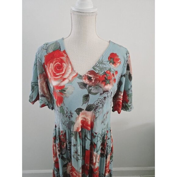 Soft Surroundings First Blooms Rose Floral V-Neck Tiered Pullover Maxi Dress M - Picture 3 of 12